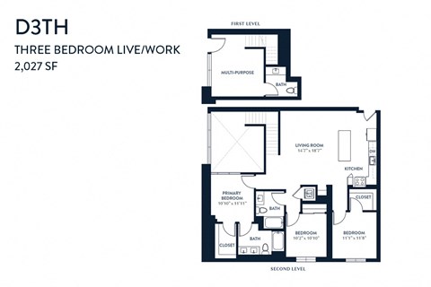 Floor plan for 3 beds, 2.5 baths, 2027 sqft
